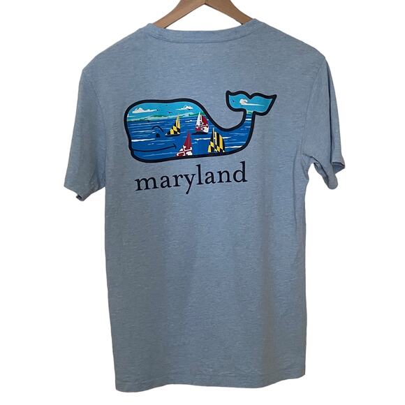 Vineyard Vines Light Blue Nautical Beach Whale Graphic Maryland T Shirt - Picture 1 of 7